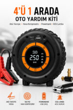 Akü Takviye Cihazı 1000A Jump Starter 150 PSI Lastik Şişirme Kompresörü Powerbank LED Fener