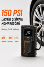 Akü Takviye Cihazı Lastik Şişirme Kompresörü Powerbank LED El Feneri Taşıma Çantalı RY-P20 - Görsel 4