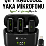 Kablosuz Yaka Mikrofonu Çift Mikrofon 2'li iPhone Android Uyumlu Type-C Lightning