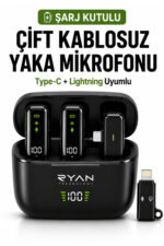 Kablosuz Yaka Mikrofonu Çift Mikrofon 2'li iPhone Android Uyumlu Type-C Lightning