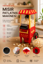 Mısır Patlatma Makinesi Yağsız Ev Tipi Popcorn Makinesi Nostaljik Retro Tasarım - Görsel 2