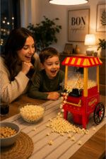 Mısır Patlatma Makinesi Yağsız Ev Tipi Popcorn Makinesi Nostaljik Retro Tasarım - Görsel 3