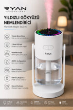 Yıldız Projeksiyonlu Hava Nemlendirici ve Gece Lambası 7 Renk LED Sessiz Aroma Difüzör