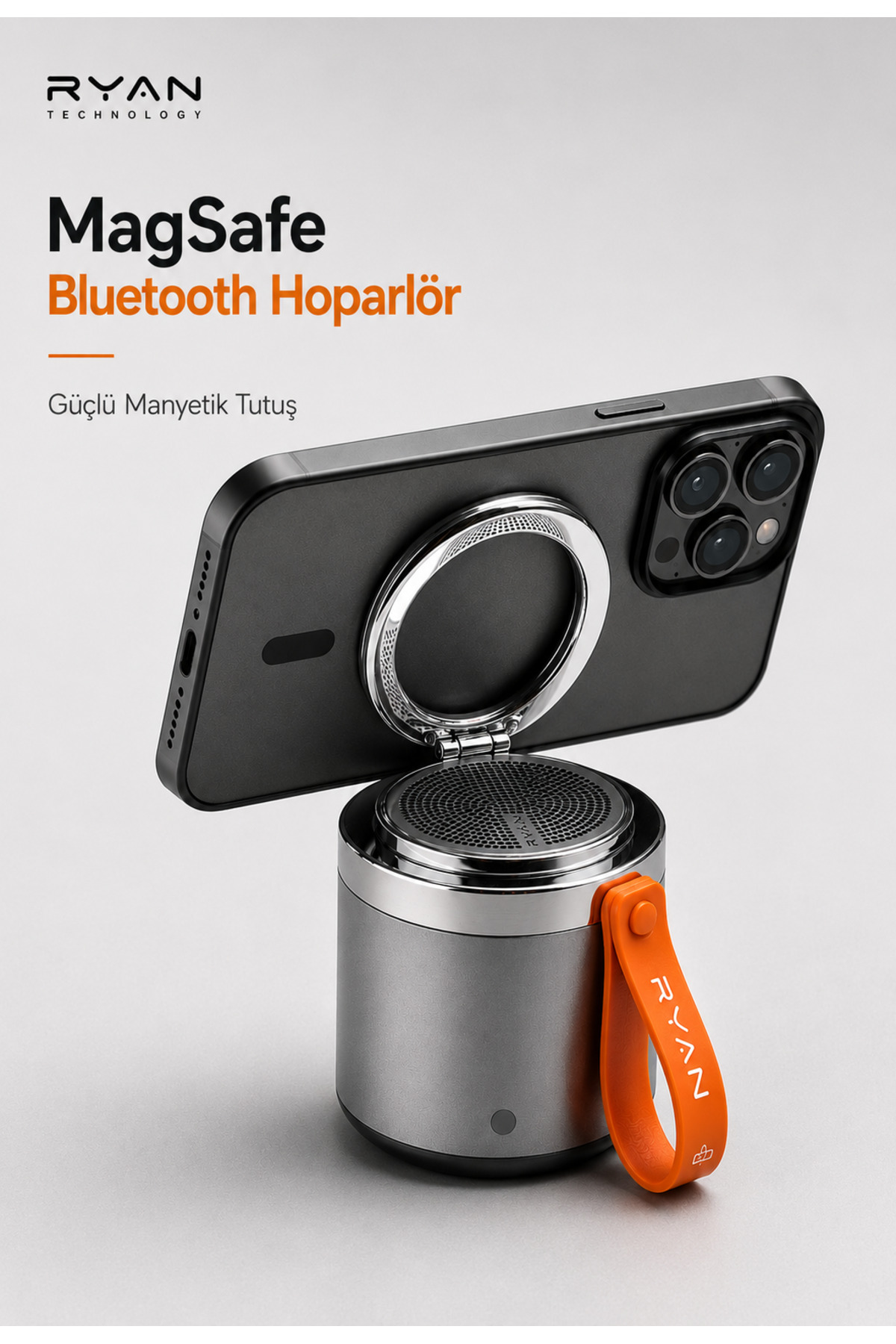 1_org_zoom MagSafe Uyumlu Manyetik Bluetooth Hoparlör Telefon Standı Taşınabilir Mini Hoparlör - Görsel 1
