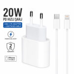 20W PD iPhone Hızlı Şarj Adaptörü + Type-C to Lightning Kablo Seti | Güvenli ve Hızlı Şarj