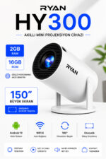 Mini Projektör Akıllı Projeksiyon Cihazı Kablosuz Ekran Yansıtma 2GB RAM 16GB Hafıza HY300
