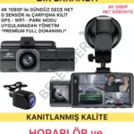 F6 4K 1080P Full HD 3 Kameralı GPS Wifi G Sensör Gece Görüşlü Ön Arka İç Kayıt Araç İçi Dışı Kamera