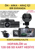 F6 4K 1080P Full HD 3 Kameralı GPS Wifi G Sensör Gece Görüşlü Ön Arka İç Kayıt Araç İçi Dışı Kamera