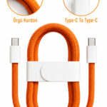 60W USB-C Şarj Kablosu 1 Metre Beyaz Type-C to Type-C Örgülü Hızlı Şarj Kablosu iPhone 15 16 Uyumlu