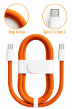 60W USB-C Şarj Kablosu 1 Metre Beyaz Type-C to Type-C Örgülü Hızlı Şarj Kablosu iPhone 15 16 Uyumlu