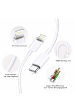 USB-C to Lightning Kablo 1 Metre Beyaz iPhone 14 13 12 11 SE X 8 Uyumlu Type-C Lightning Şarj ve Veri Kablosu - Görsel 3