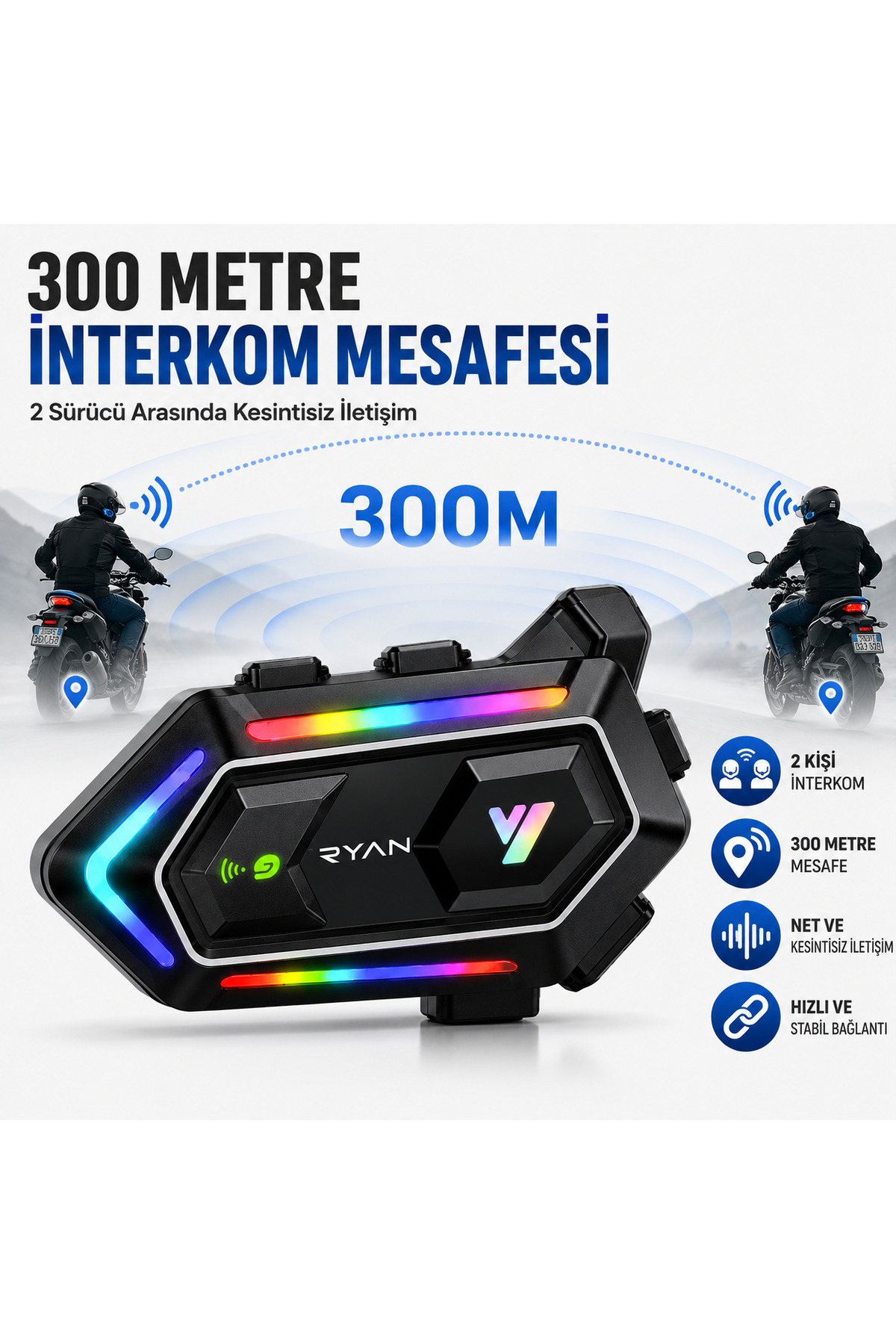 1_org_zoom Motosiklet Kask Bluetooth İntercom Kask İnterkom Çift Mikrofonlu 300M HD Ses - Görsel 1