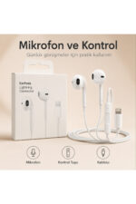 Lightning Kablolu Kulaklık Beyaz Mikrofonlu Kontrol Tuşlu iPhone 14 13 12 11 X XR XS 8 7 SE Uyumlu Kulaklık - Görsel 7