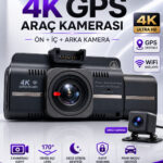 4K Araç İçi Kamera Oto Kamera Ön İç Arka Kayıt 3 Kameralı Ön İç Arka Kayıt G-Sensör Dash Cam