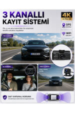4K Araç İçi Kamera Oto Kamera Ön İç Arka Kayıt 3 Kameralı Ön İç Arka Kayıt G-Sensör Dash Cam - Görsel 2