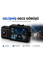 4K Araç İçi Kamera Oto Kamera Ön İç Arka Kayıt 3 Kameralı Ön İç Arka Kayıt G-Sensör Dash Cam - Görsel 6
