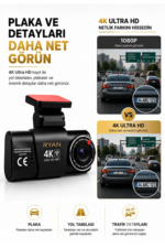 4K Araç İçi Kamera İki Kameralı Gece Görüşlü Wifi GPS 24 Saat Park Modu G Sensör - Görsel 3