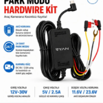 Araç İçi Kamera Akü Bağlantı Kablosu 24 Saat Park Modu 3 Metre Hardwire Kit Type-C 12V-24V ACC Düşük Voltaj Korumalı