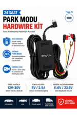 Araç İçi Kamera Akü Bağlantı Kablosu 24 Saat Park Modu 3 Metre Hardwire Kit Type-C 12V-24V ACC Düşük Voltaj Korumalı