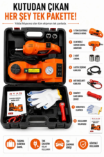 5 Ton Hidrolik Araç Krikosu 12V 4İN1 Elektrikli Kriko Seti Hava Kompresörü Bijon Sökme Anahtarı Lastik Değiştirme LED RJ-5T - Görsel 3