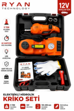 5 Ton Hidrolik Araç Krikosu 12V 4İN1 Elektrikli Kriko Seti Hava Kompresörü Bijon Sökme Anahtarı Lastik Değiştirme LED RJ-5T - Görsel 2