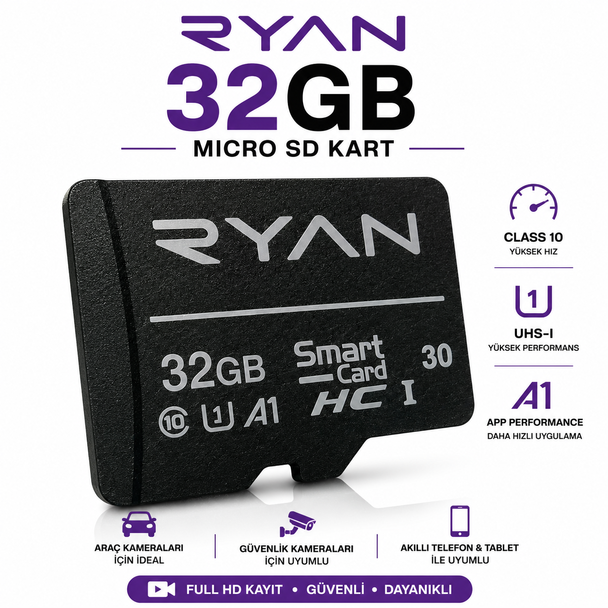 32s 32GB Micro SD Hafıza Kartı U3 V30 A1 SDHC 4K Video Destekli Yüksek Hızlı Telefon Kamera Drone Hafıza Kartı - Görsel 1