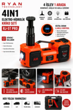 5 Ton Hidrolik Araç Krikosu 12V 4İN1 Elektrikli Kriko Seti Hava Kompresörü Bijon Sökme Anahtarı Lastik Değiştirme LED RJ-5T PRO - Görsel 4