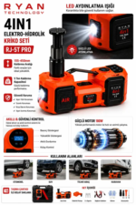 5 Ton Hidrolik Araç Krikosu 12V 4İN1 Elektrikli Kriko Seti Hava Kompresörü Bijon Sökme Anahtarı Lastik Değiştirme LED RJ-5T PRO - Görsel 3