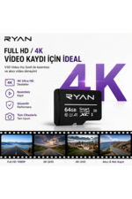 64GB Micro SD Hafıza Kartı U3 V30 A1 SDXC 4K Video Destekli Yüksek Hızlı Telefon Kamera Drone Hafıza Kartı - Görsel 3