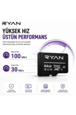 64GB Micro SD Hafıza Kartı U3 V30 A1 SDXC 4K Video Destekli Yüksek Hızlı Telefon Kamera Drone Hafıza Kartı - Görsel 4