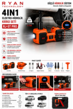 5 Ton Hidrolik Araç Krikosu 12V 4İN1 Elektrikli Kriko Seti Hava Kompresörü Bijon Sökme Anahtarı Lastik Değiştirme LED RJ-5T PRO - Görsel 2