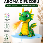 Hava Nemlendirici Buhar Makinesi Ejderha Aroma Difüzörü Beyaz Gürültülü Alev Efektli 7 Renk LED Uzaktan Kumandalı