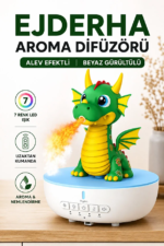Hava Nemlendirici Buhar Makinesi Ejderha Aroma Difüzörü Beyaz Gürültülü Alev Efektli 7 Renk LED Uzaktan Kumandalı